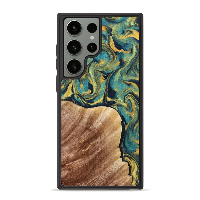 Galaxy S23 Ultra Wood Phone Case - Julius (Teal & Gold, 830006)