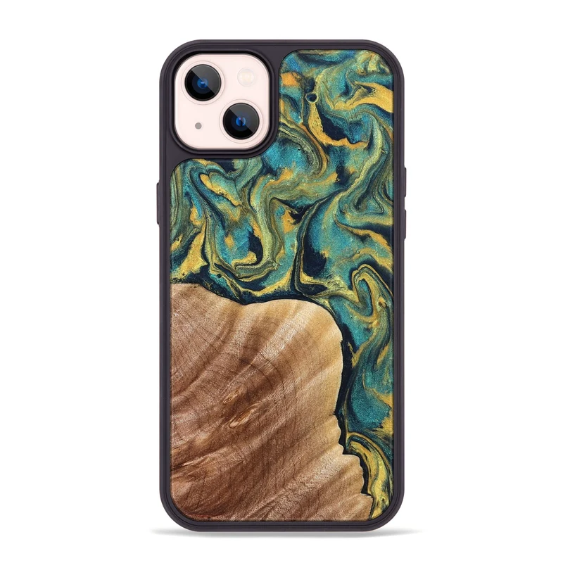 iPhone 14 Plus Wood Phone Case - Julius (Teal & Gold, 830006)