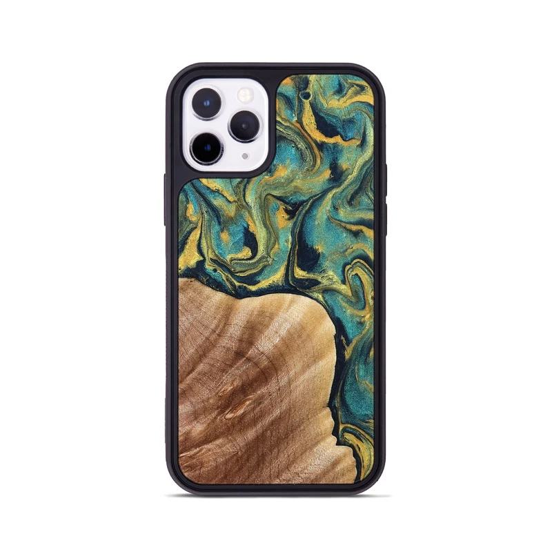 iPhone 11 Pro Wood Phone Case - Julius (Teal & Gold, 830006)