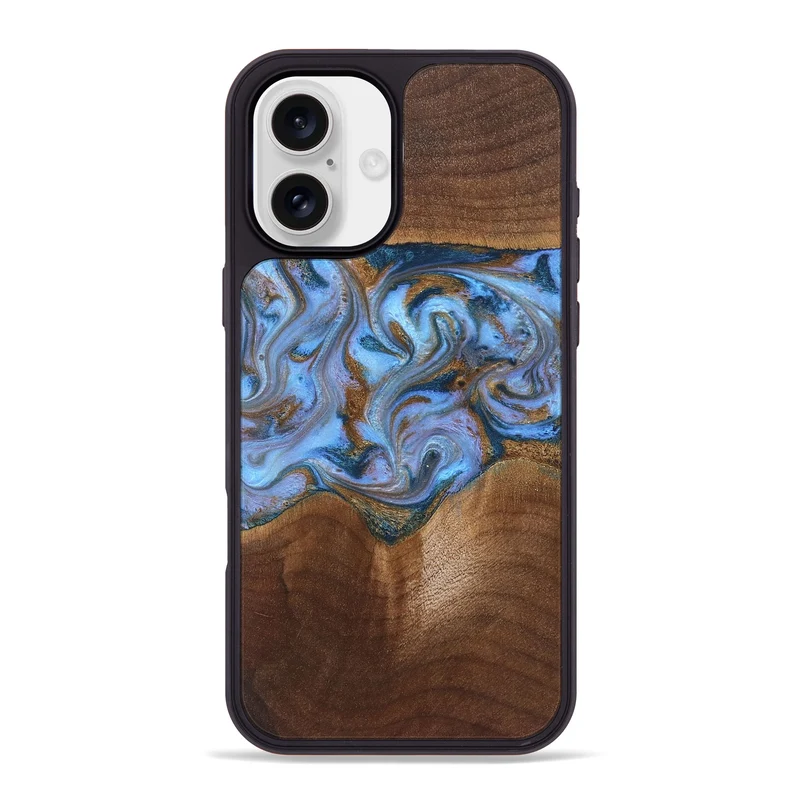 iPhone 16 Plus Wood Phone Case - Ford (Teal & Gold, 830001)