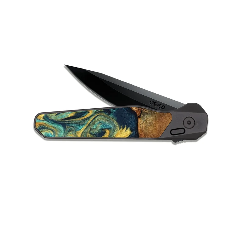 EDC Dark Slate Wood Pocket Knife - Odie (Teal & Gold, 829995)