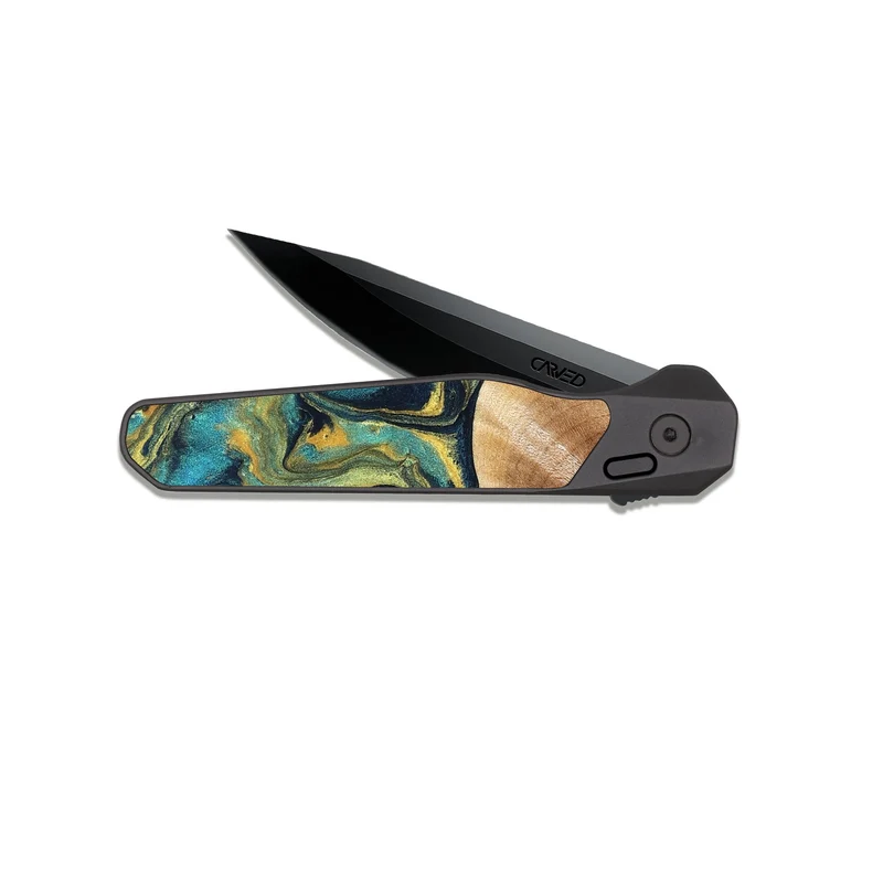 EDC Dark Slate Wood Pocket Knife - Julius (Teal & Gold, 830006)