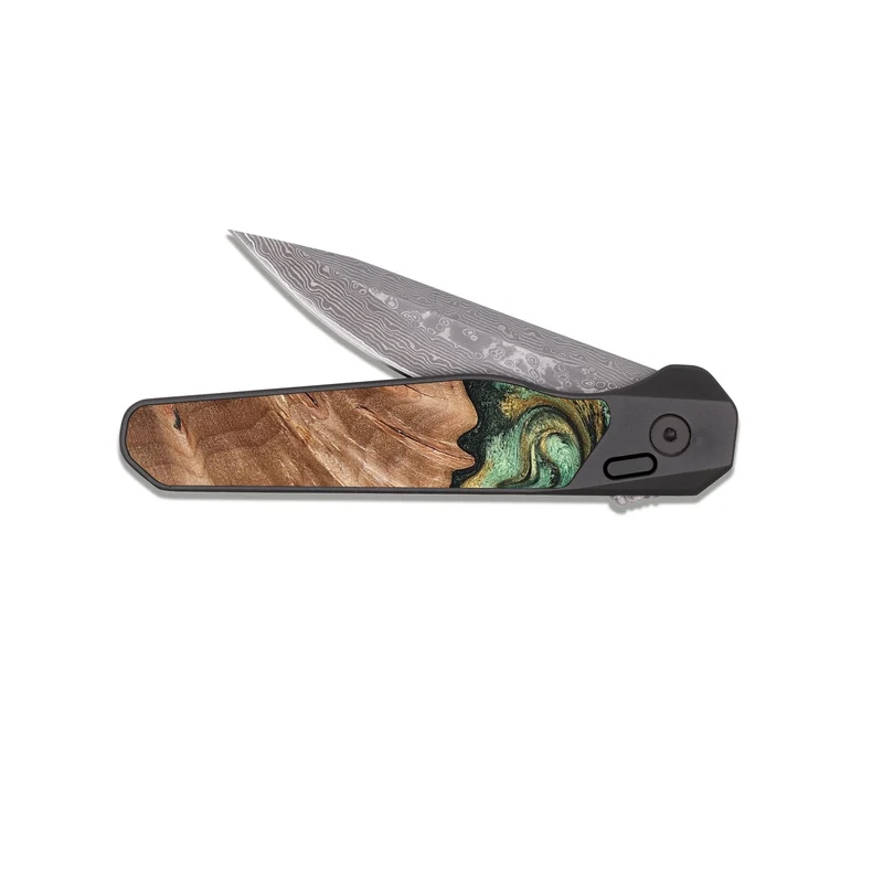EDC Dark Damascus Wood Pocket Knife - Shelbi (Green, 829986)