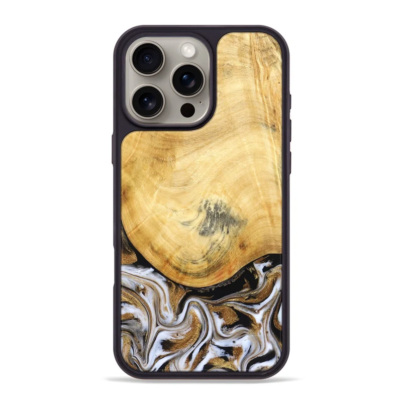 iPhone 16 Pro Max Wood Phone Case - Kamiyah (Black & White, 830030)