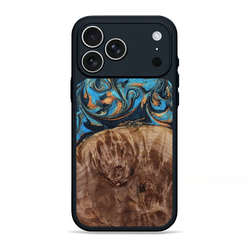 iPhone 17 Pro Max Wood Phone Case - Nautica (Teal & Gold, 829996)