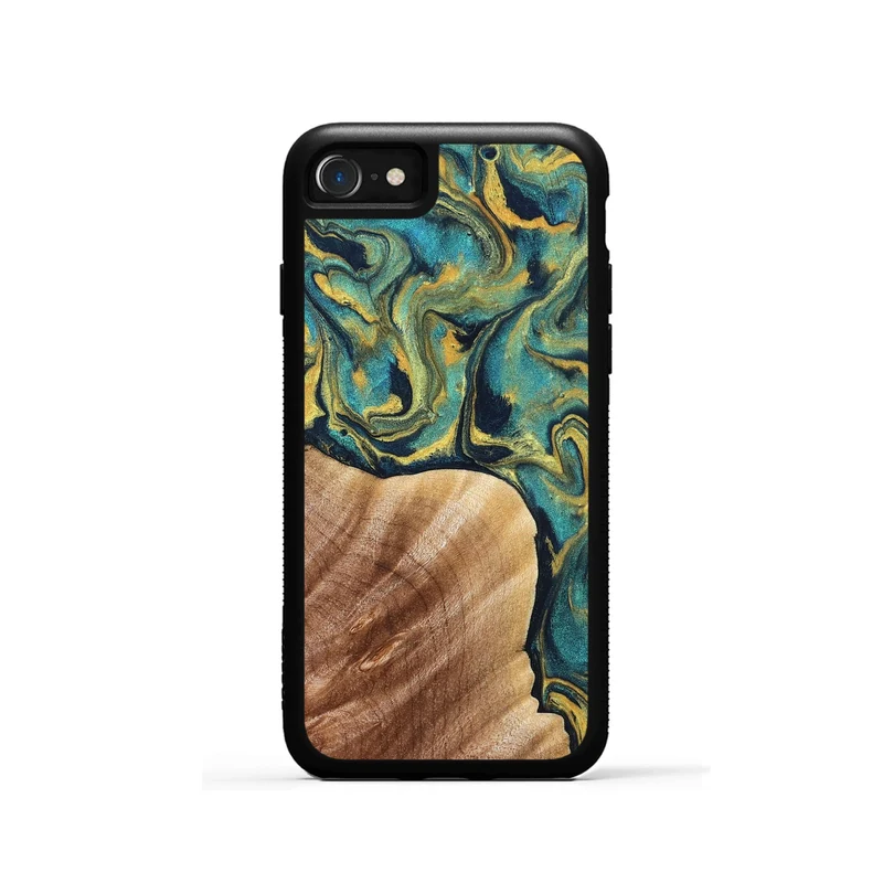 iPhone SE Wood Phone Case - Julius (Teal & Gold, 830006)