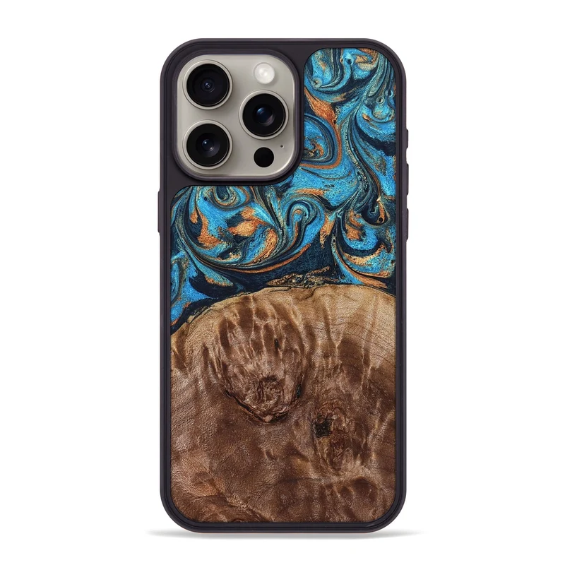 iPhone 15 Pro Max Wood Phone Case - Nautica (Teal & Gold, 829996)