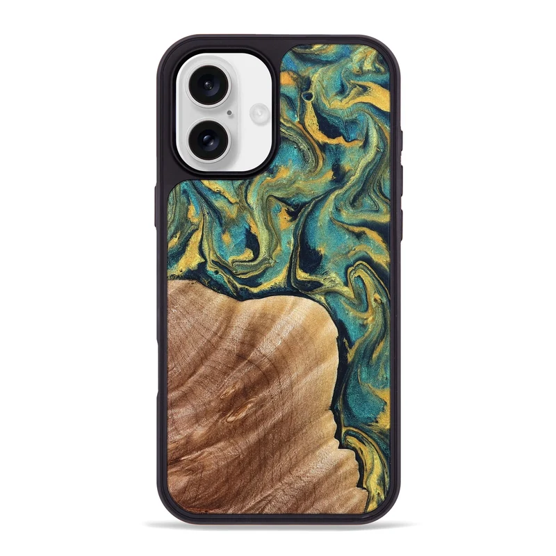 iPhone 16 Plus Wood Phone Case - Julius (Teal & Gold, 830006)