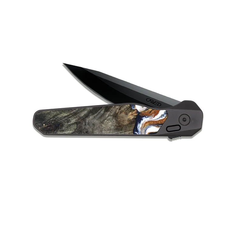 EDC Dark Slate Wood Pocket Knife - Isai (Teal & Gold, 830003)