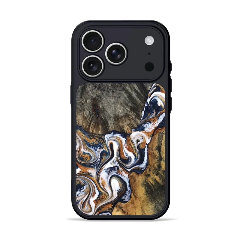 iPhone 17 Pro Wood Phone Case - Isai (Teal & Gold, 830003)