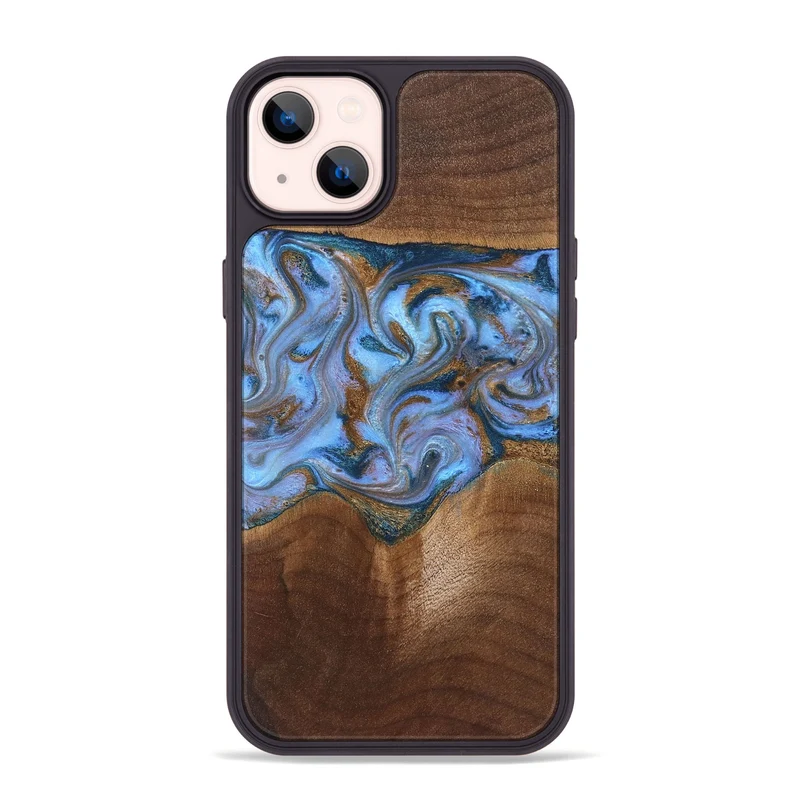 iPhone 14 Plus Wood Phone Case - Ford (Teal & Gold, 830001)