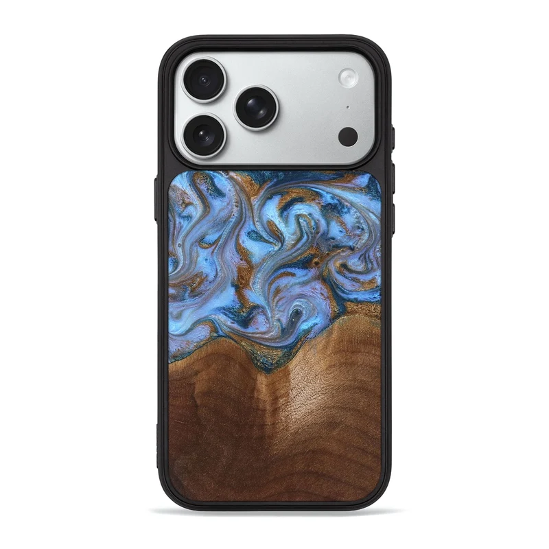 iPhone 18 Pro Max Wood Phone Case - Ford (Teal & Gold, 830001)