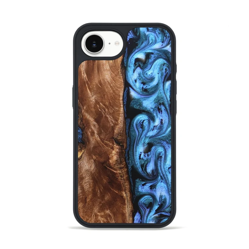 iPhone 16e Wood Phone Case - Lily (Blue, 829989)