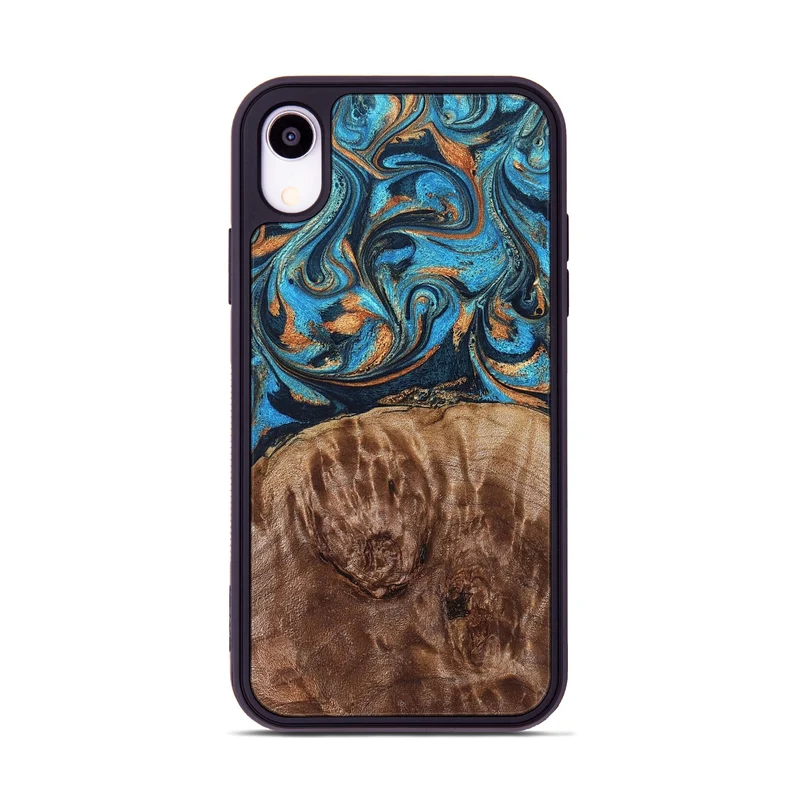 iPhone Xr Wood Phone Case - Nautica (Teal & Gold, 829996)
