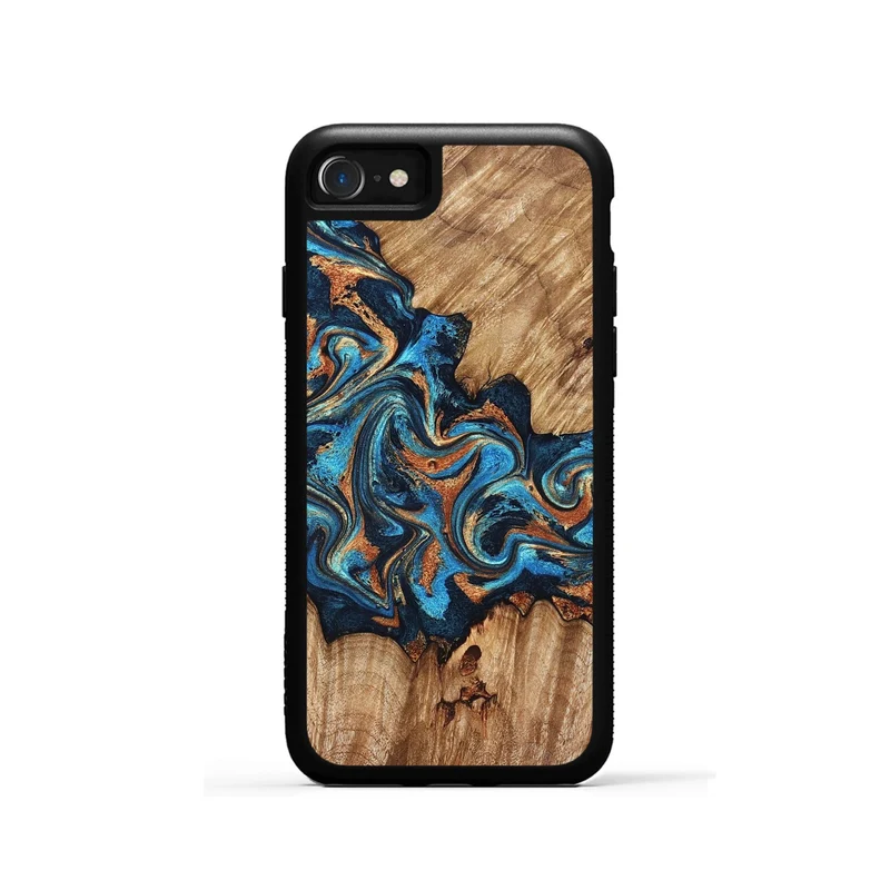 iPhone SE Wood Phone Case - Indigo (Teal & Gold, 829999)