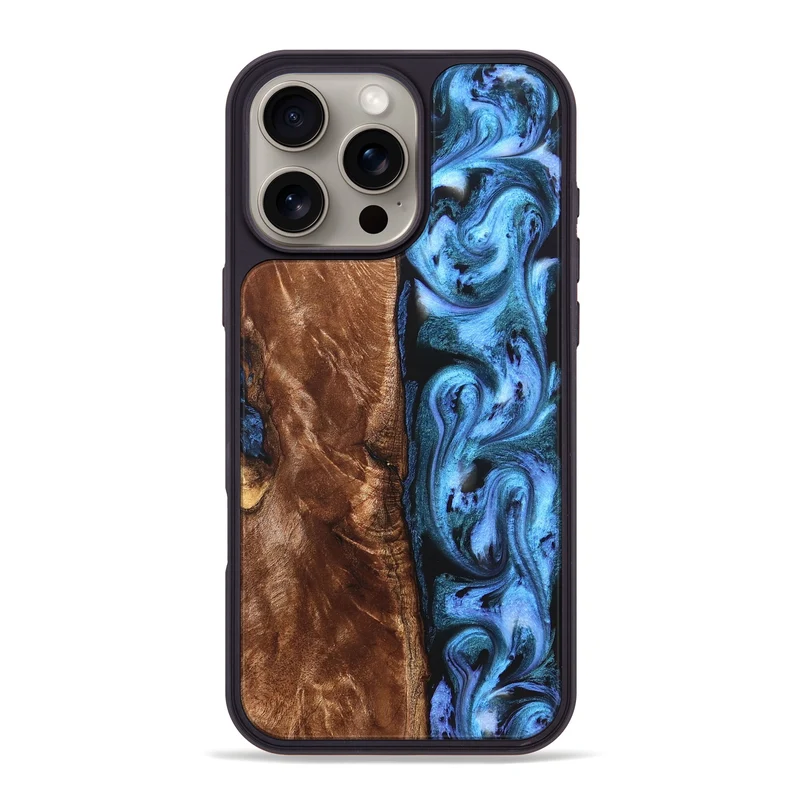 iPhone 16 Pro Max Wood Phone Case - Lily (Blue, 829989)