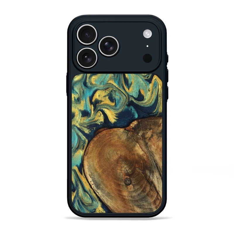 iPhone 17 Pro Max Wood Phone Case - Odie (Teal & Gold, 829995)