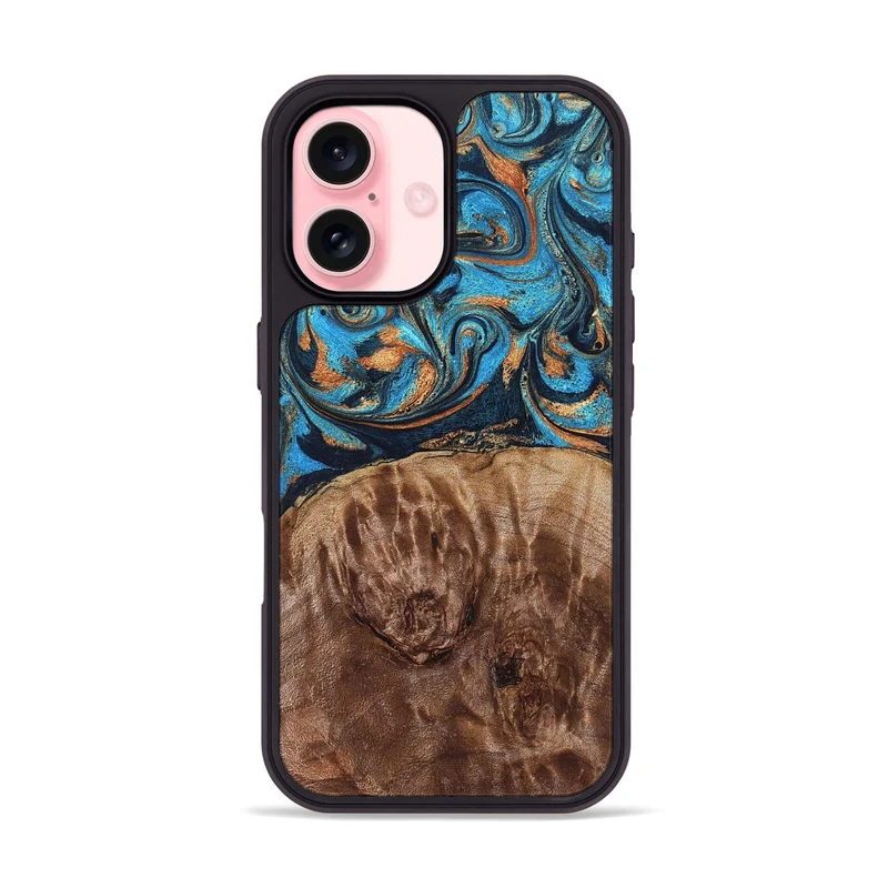 iPhone 16 Wood Phone Case - Nautica (Teal & Gold, 829996)