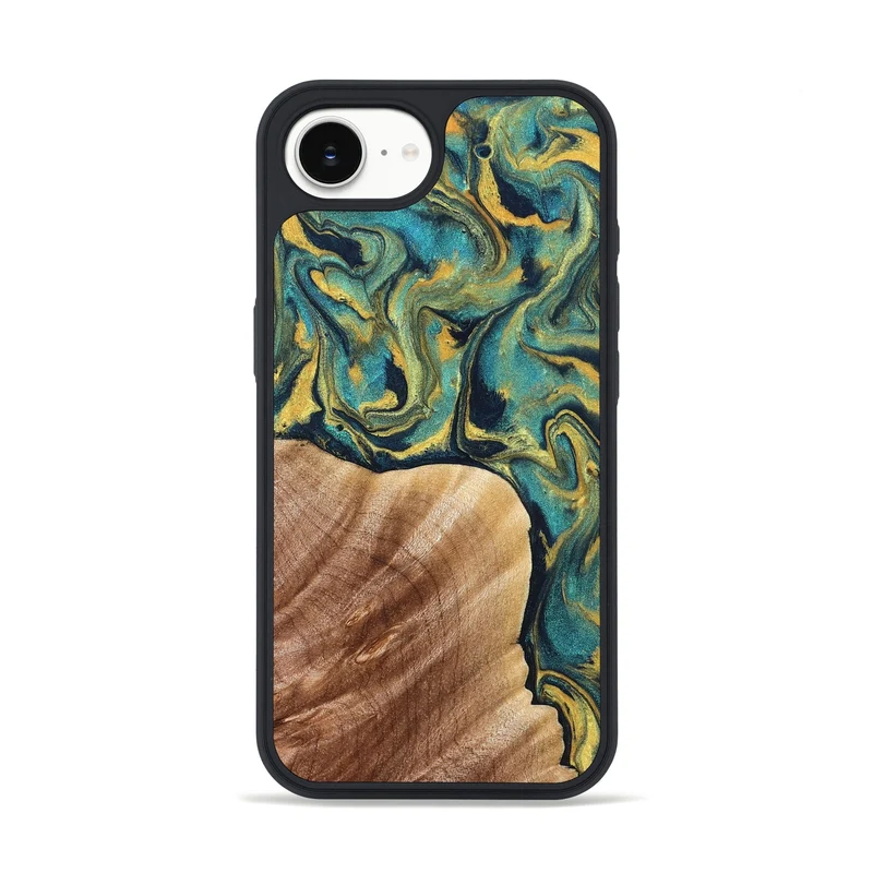 iPhone 16e Wood Phone Case - Julius (Teal & Gold, 830006)