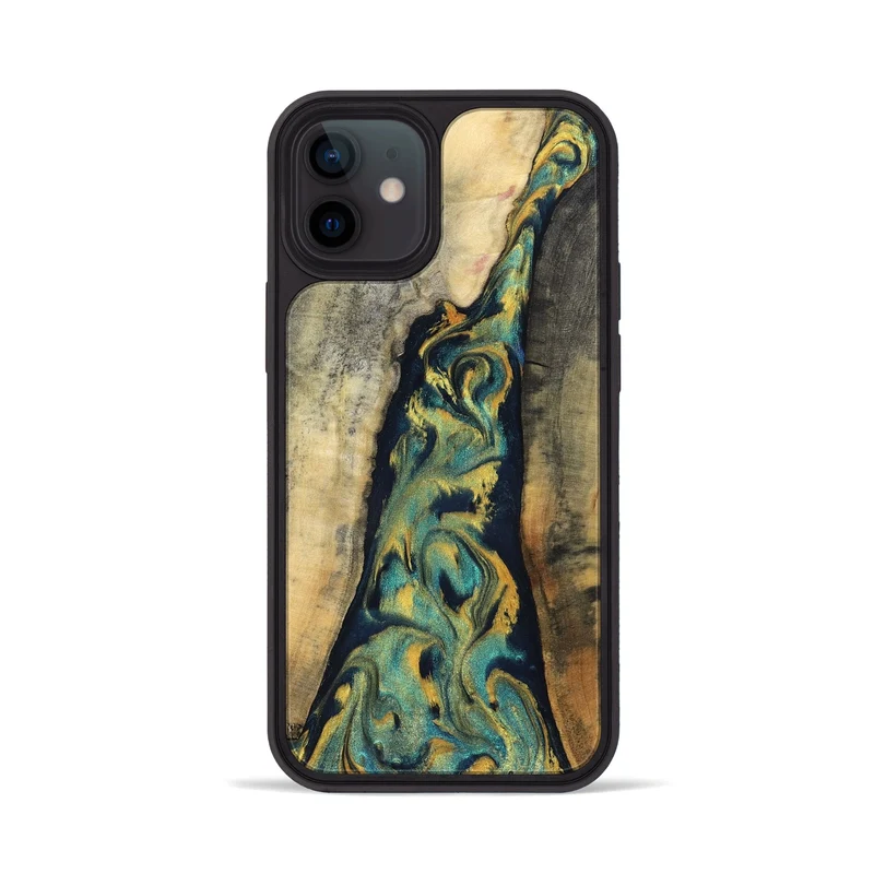 iPhone 12 Wood Phone Case - Vicente (Teal & Gold, 830000)