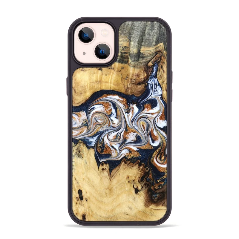 iPhone 14 Plus Wood Phone Case - Savanna (Teal & Gold, 830008)