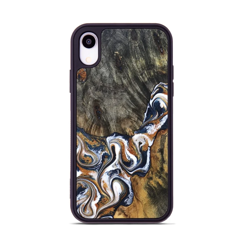 iPhone Xr Wood Phone Case - Isai (Teal & Gold, 830003)