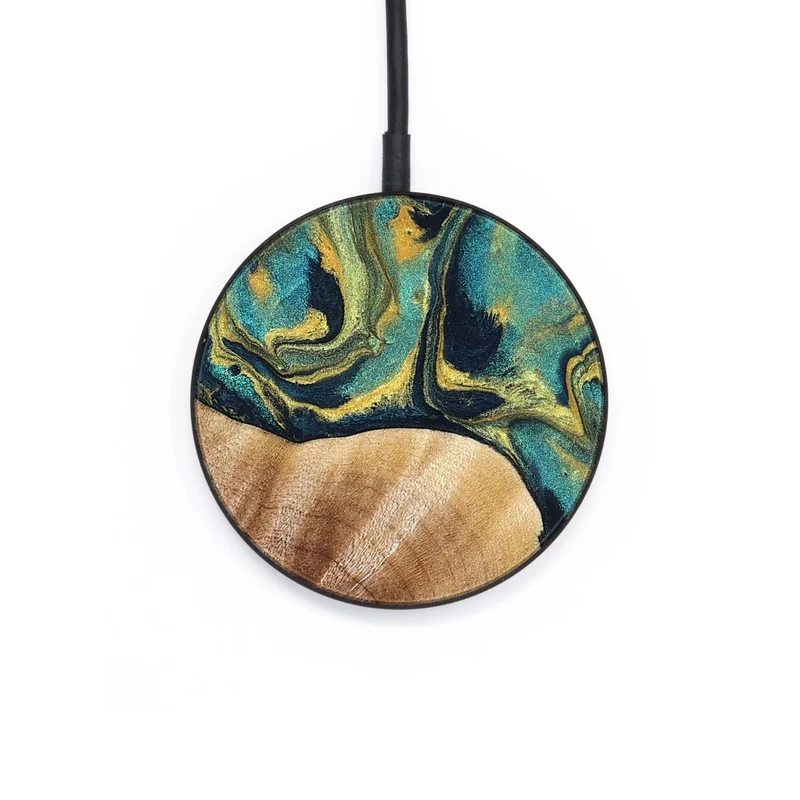 Circle Wood Wireless Charger - Julius (Teal & Gold, 830006)