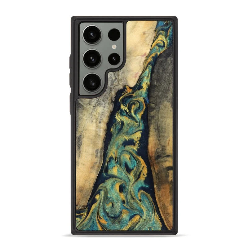 Galaxy S23 Ultra Wood Phone Case - Vicente (Teal & Gold, 830000)