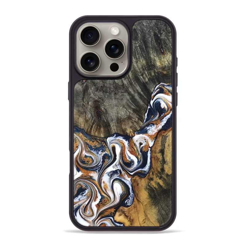 iPhone 16 Pro Max Wood Phone Case - Isai (Teal & Gold, 830003)