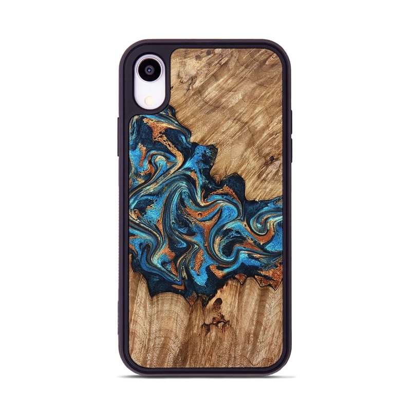 iPhone Xr Wood Phone Case - Indigo (Teal & Gold, 829999)