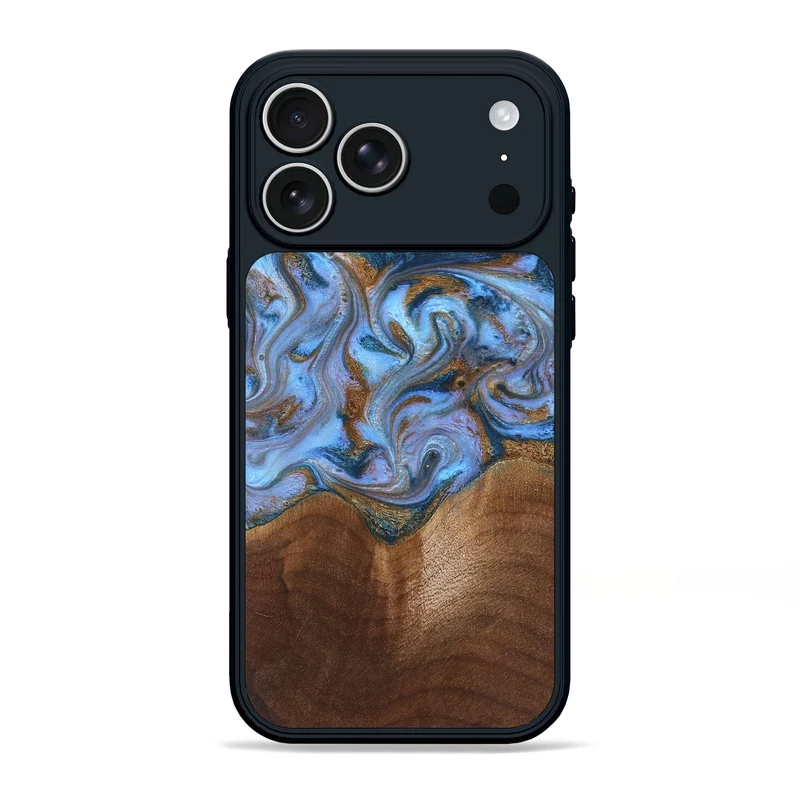 iPhone 17 Pro Max Wood Phone Case - Ford (Teal & Gold, 830001)