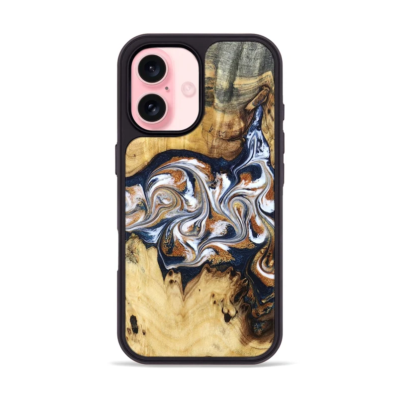 iPhone 16 Wood Phone Case - Savanna (Teal & Gold, 830008)