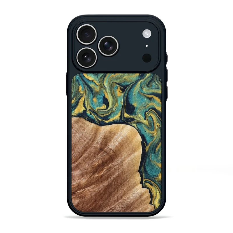 iPhone 17 Pro Max Wood Phone Case - Julius (Teal & Gold, 830006)