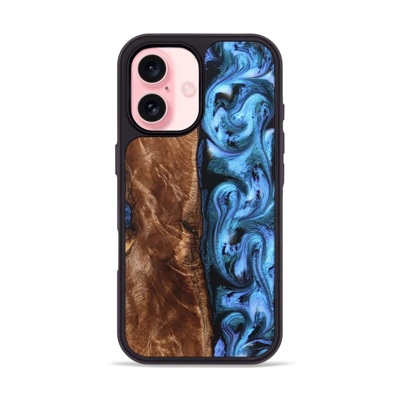 iPhone 16 Wood Phone Case - Lily (Blue, 829989)