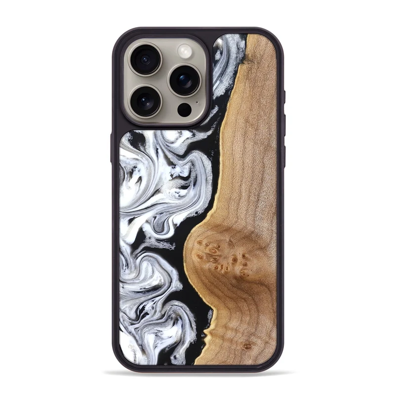 iPhone 15 Pro Max Wood Phone Case - Rolland (Black & White, 830032)