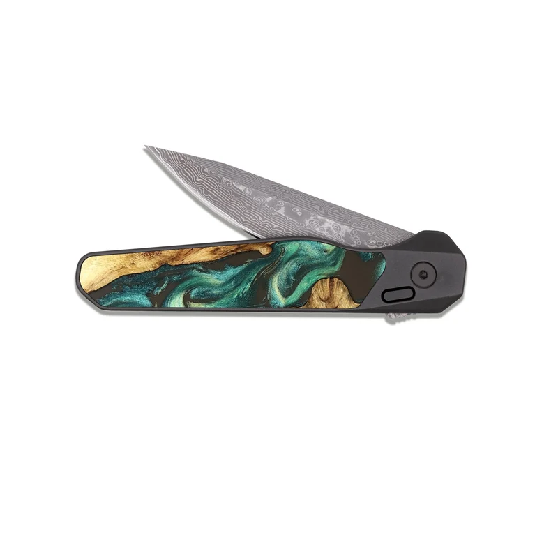 EDC Dark Damascus Wood Pocket Knife - Carie (Green, 829981)