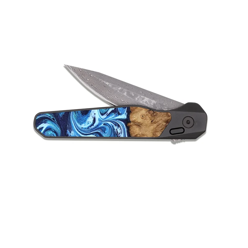 EDC Dark Damascus Wood Pocket Knife - Manila (Blue, 829952)