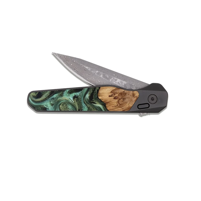 EDC Dark Damascus Wood Pocket Knife - Jasmyn (Green, 829976)