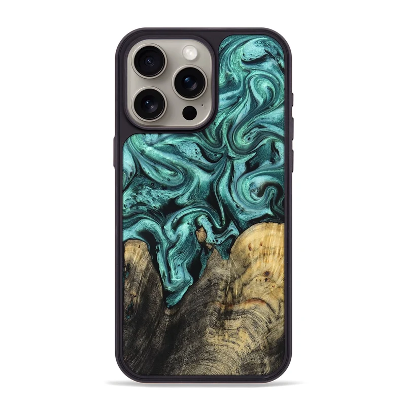 iPhone 15 Pro Max Wood Phone Case - Omarion (Green, 829977)
