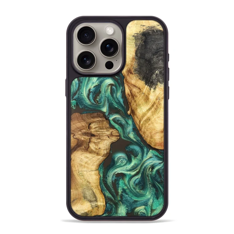 iPhone 15 Pro Max Wood Phone Case - Carie (Green, 829981)