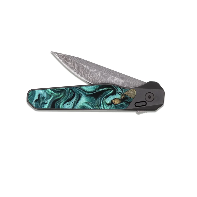 EDC Dark Damascus Wood Pocket Knife - Omarion (Green, 829977)