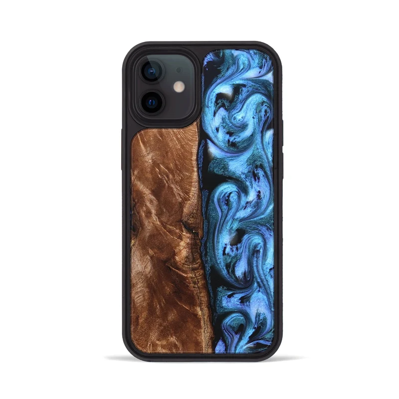 iPhone 12 Wood Phone Case - Lily (Blue, 829989)