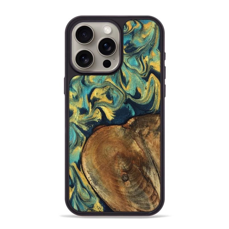 iPhone 15 Pro Max Wood Phone Case - Odie (Teal & Gold, 829995)