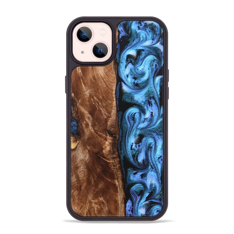 iPhone 14 Plus Wood Phone Case - Lily (Blue, 829989)