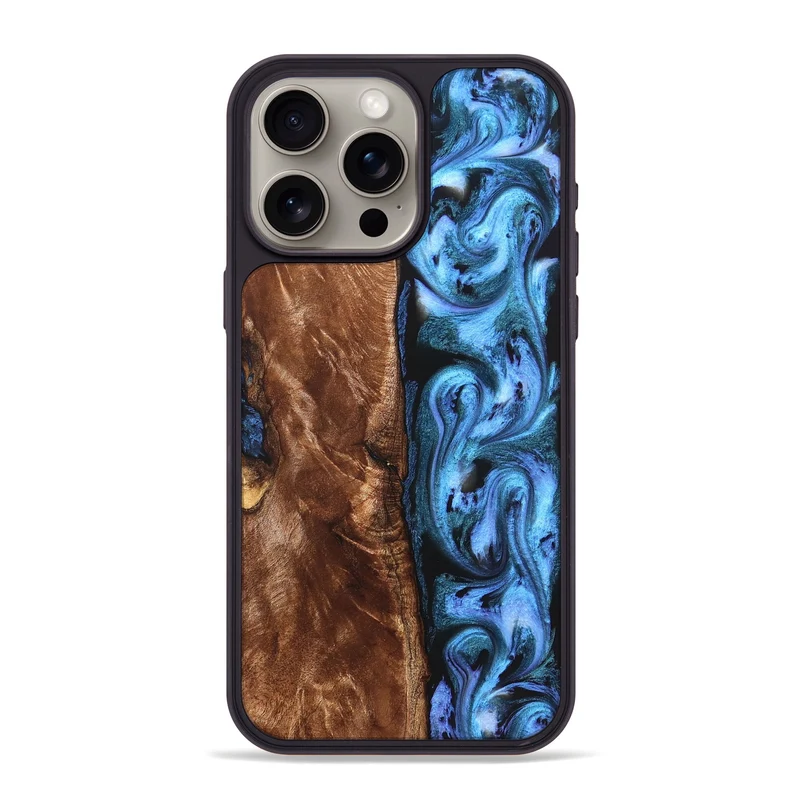 iPhone 15 Pro Max Wood Phone Case - Lily (Blue, 829989)