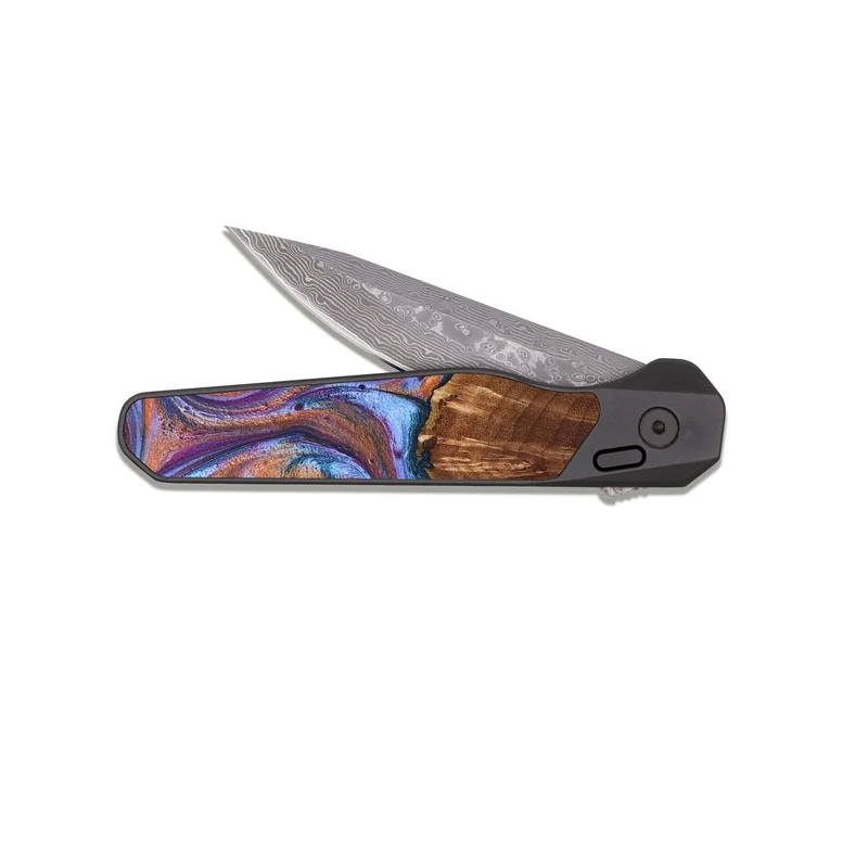 EDC Dark Damascus Wood Pocket Knife - Edmond (Blue, 829987)