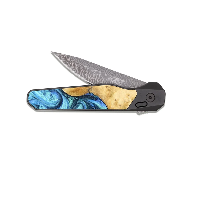 EDC Dark Damascus Wood Pocket Knife - Stacey (Blue, 829950)