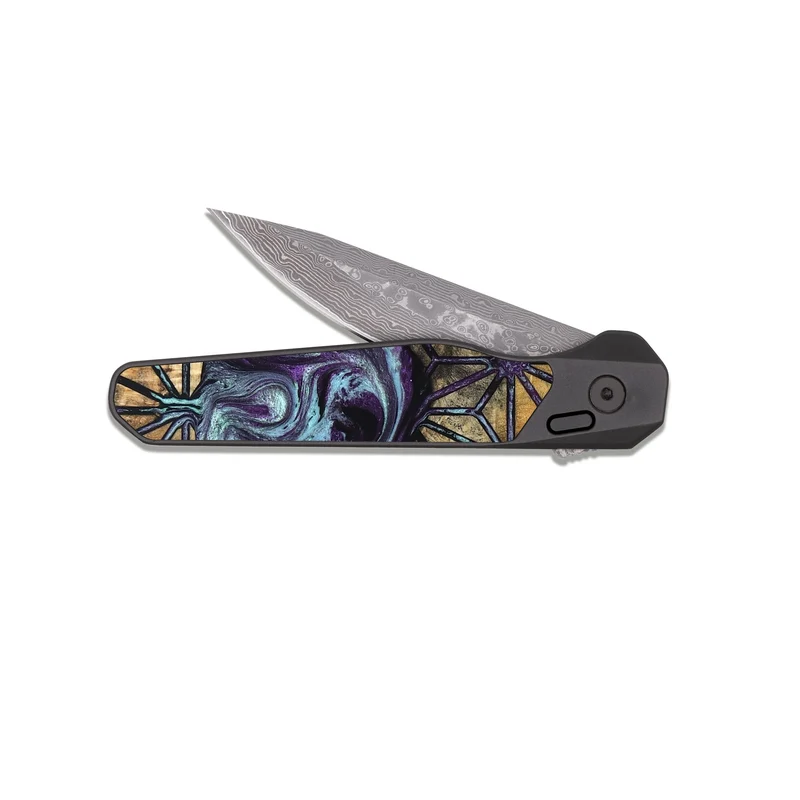 EDC Dark Damascus Wood Pocket Knife - Leota (Pattern, 829957)