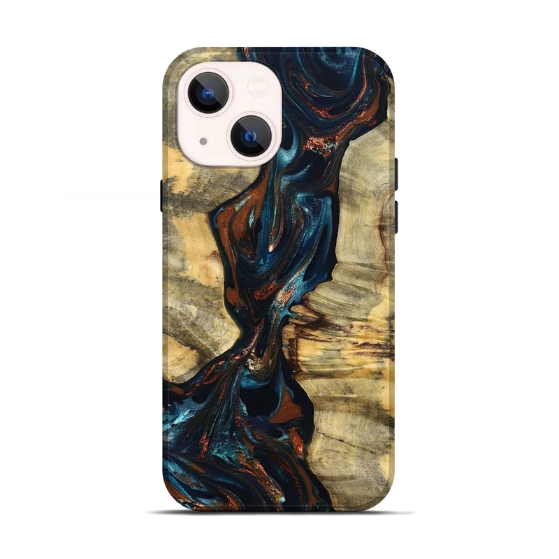 iPhone 13 Wood Live Edge Phone Case - Luz (Teal & Gold, 829845)
