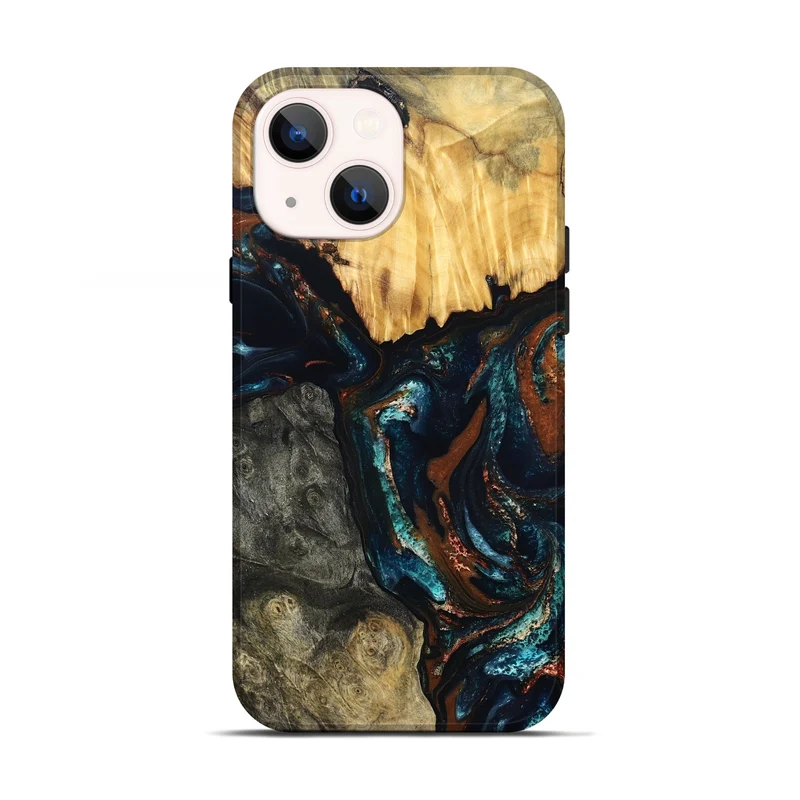 iPhone 13 Wood Live Edge Phone Case - Boyd (Teal & Gold, 829843)